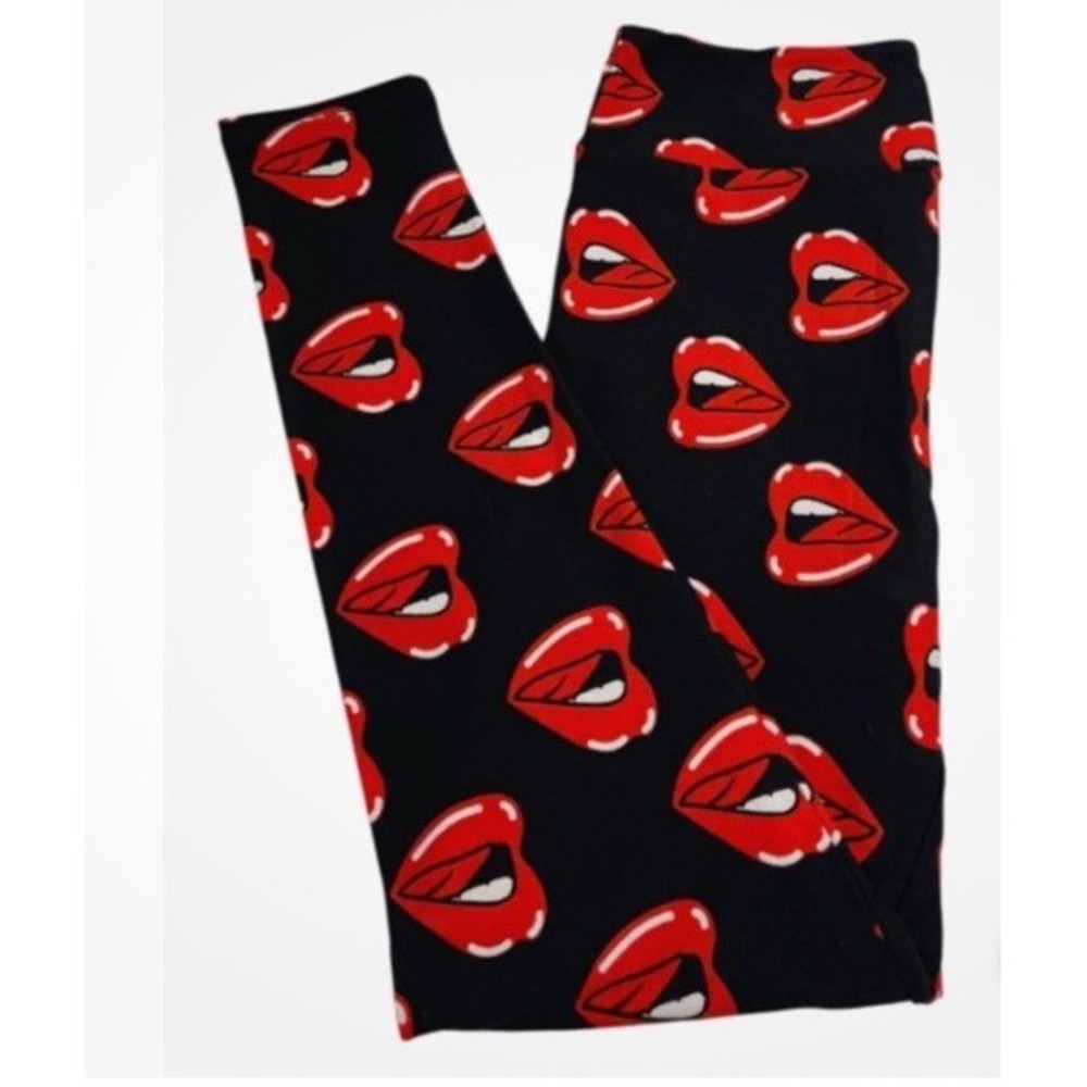 Lularoe  T/C Leggings 2020 Lips Rock and Roll Black, Valentine's Day, Soft